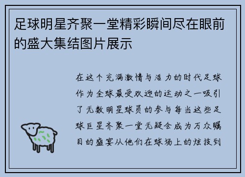 足球明星齐聚一堂精彩瞬间尽在眼前的盛大集结图片展示